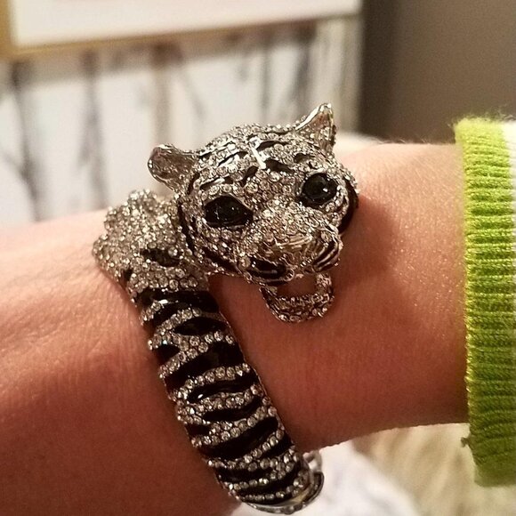 Neiman Marcus Lucine Tiger Enamel Austrian Crystal Bangle Bracelet